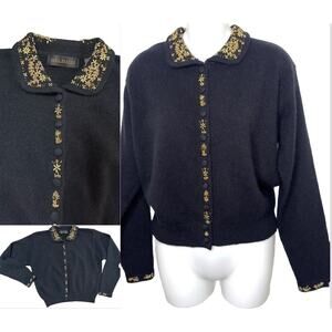 Dana Brooke‎ Lambswool Angora Collared Cardigan Beaded Lady-like sz S
